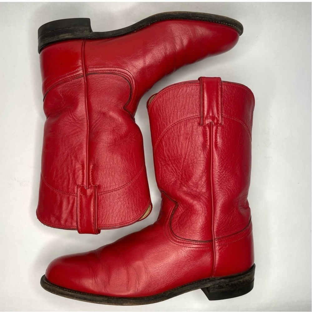 Justin Cowboy Boots RED Vintage Roper Western Boots 90s Leather Size 8